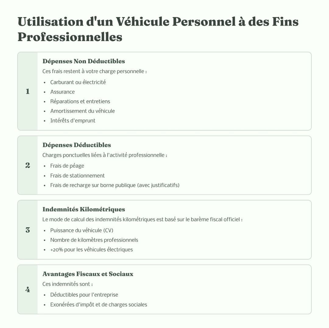 Véhicule personnel à usage pro : indemnités kilométriques