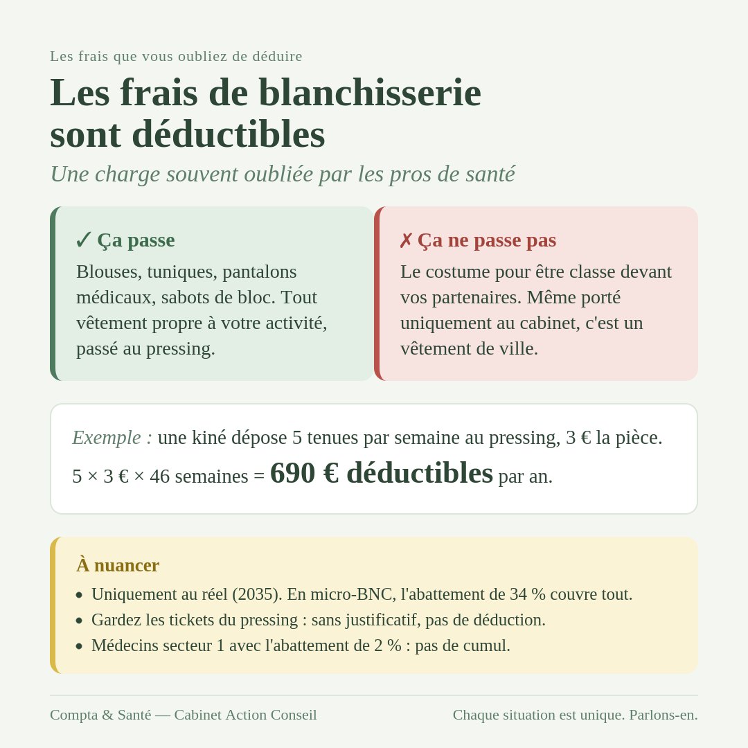 Les frais de blanchisserie sont déductibles