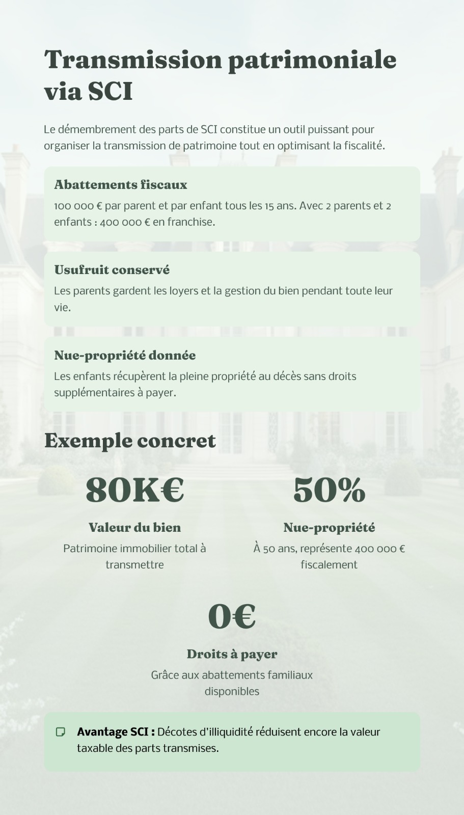 Transmission patrimoniale via une SCI