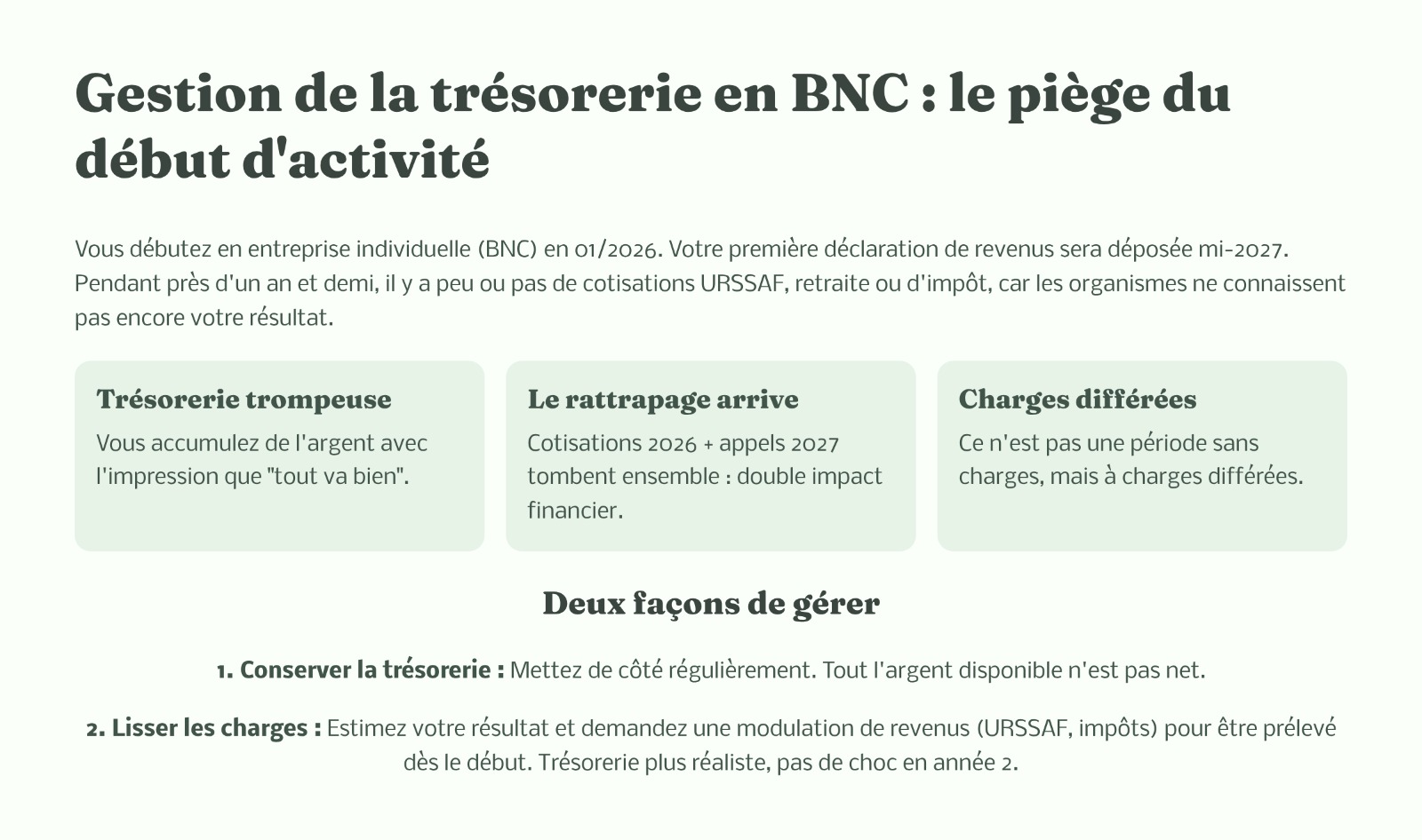 Trésorerie BNC : le piège du début d'activité