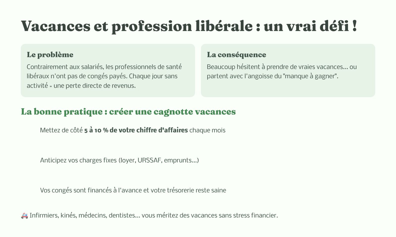 Vacances en profession libérale : la cagnotte à constituer